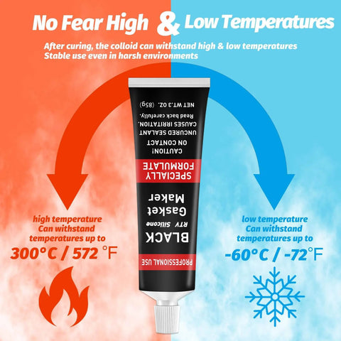 High Temp Automotive Silicone Gasket Sealant for Engines Gearboxes Pumps and Superchargers Oil Resistant Anti Freeze Black 170g