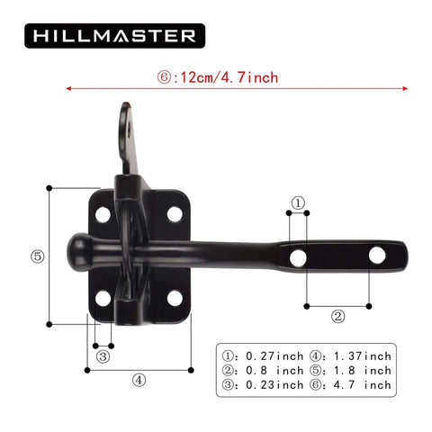 Self Locking Gate Latch For Wooden Fences, Heavy Duty Gravity Lever With Steel Spring And Cable Pull, dimensions labeled