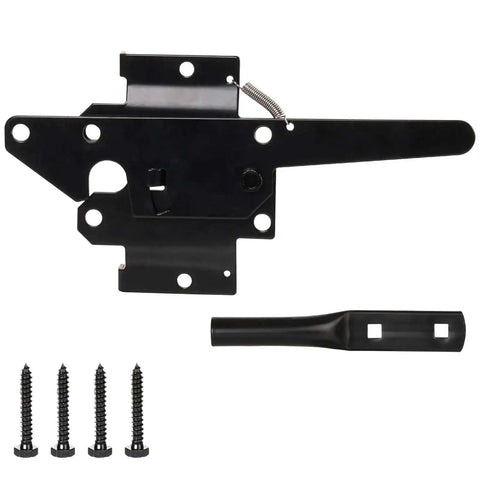 Built Tough Post Mount Gate Latch With Self Latching Fingertip Release for inward or outward swing gates hardware, black finish.