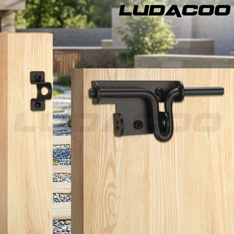 Two Way Slide Bolt Gate Latch Door Lock For Heavy Duty Fences And Barn Doors Black With Padlock Locking Hole on wood gate
