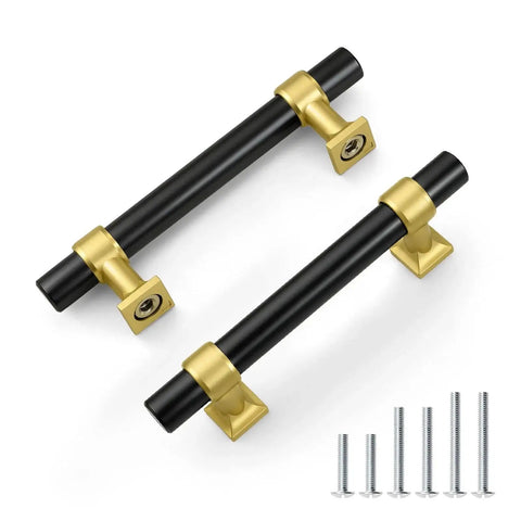 10 Pack 3 Inch Black And Gold Cabinet Pulls For Kitchen Cupboards, Bathrooms And Dressers, with screws and rust-resistant finish.