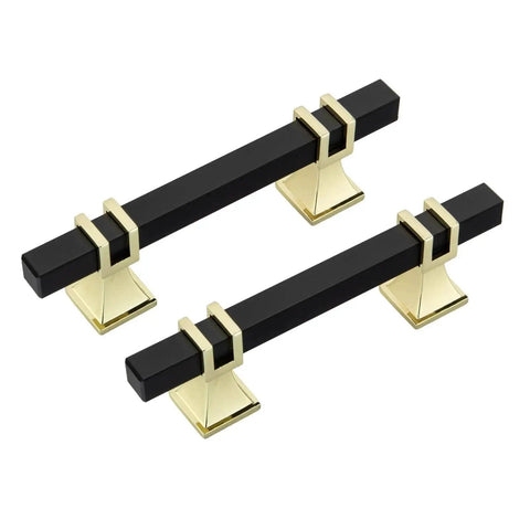 10 Pack Cabinet Pulls 3 Inch Hole Centers 5 Inch Overall Length Square Zinc Alloy Black And Gold Kitchen Cabinet Handles