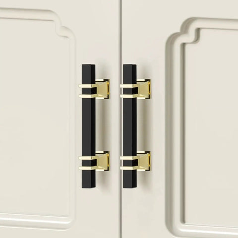 10 Pack Cabinet Pulls 3 Inch Hole Centers 5 Inch Overall Length Square Zinc Alloy Black And Gold Kitchen Cabinet Drawer Handles