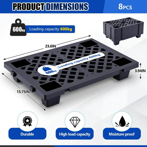 8 Pieces 6 Pcs Plastic Pallets Nestable Lightweight Polyethylene Pallets 23.6 X 15.8 X 3.9 Inches Interlocking Breathable Grid Storage