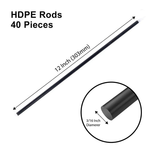 Black HDPE Plastic Welding Rods Set 3 Sixteenth Inch Diameter 12 Inch Length 40 Pieces Total 40 Feet For Industrial Welding Projects