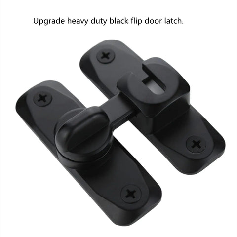 Upgrade heavy duty flip door latch that adapts from 90 to 180 degrees, black with rust resistant finish for gates or doors.