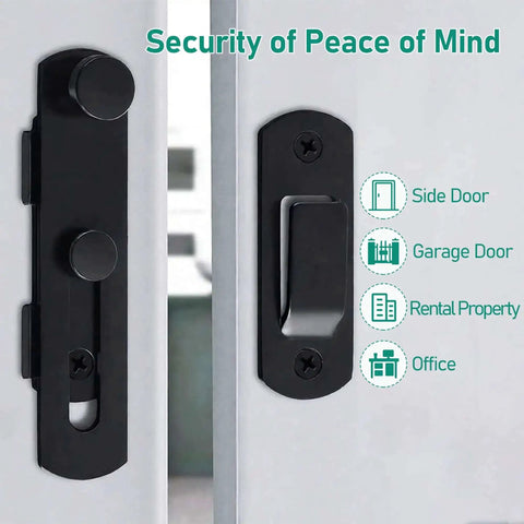 Beefy 4 Inch Heavy Duty Flip Latch Gate Latches for barn wood fence and sliding French doors, matte black SUS304 stainless steel, installed view