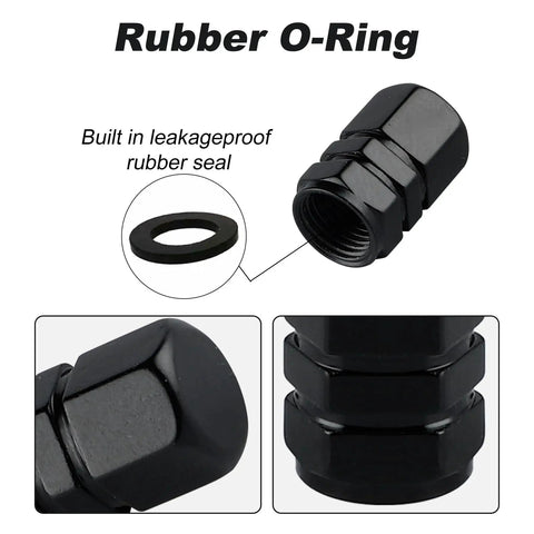 Aluminum Tire Stem Valve Caps Hexagon Shape Dustproof Wheel Valve Covers 4 Pieces Universal For SUV Car Bike Motorcycle Black
