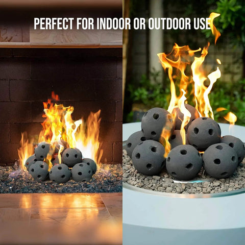 Hollow Ceramic Balls, Set of 12 Round Fire Stones Set for Indoor and Outdoor Fire Pits or Fireplaces Accessory, 4 Inch, Black