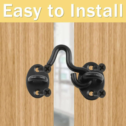 2 Pack 2 Inch Hook And Eye Latch Set For Doors And Gates, Heavy Duty Privacy Lock, Black Stainless Steel With Mounting Screws installed