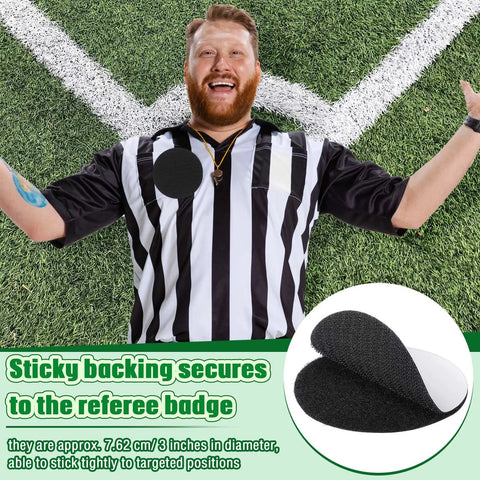 Referee wearing black and white striped shirt using 12 Pairs 3 Inch Self Sticky Round Hook And Loop Dots Double Sided Adhesive Fasteners