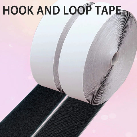 Two Inch Wide Hook And Loop Tape Set With Self Adhesive Backing In Black Nylon on rolls