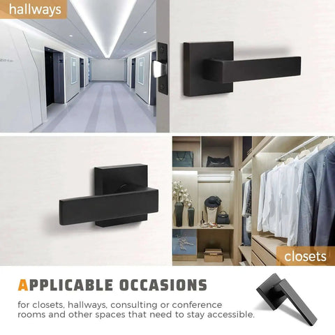 6 Pack Black Interior Door Handles For Left Or Right Handed Passage Function in hallway and closet settings