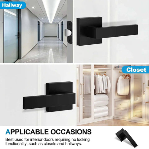10 Pack Matte Black Interior Door Handles and Passage Door Levers for Hallways and Closets Installed on Doors