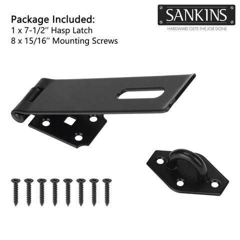 Seven And One Half Inch Heavy Duty Door Lock Hasp Latch With One Eighth Inch Thick Iron Gate Hasp Black with Lengthened Screws