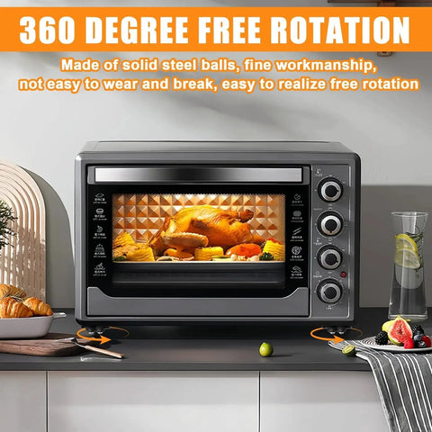 24 Pcs Self Adhesive Caster Wheels 360 Degree Swivel Silent Rollers Set installed under a kitchen oven, holding it in place.
