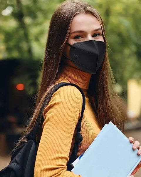 Five Layer Cup Design KN95 Face Masks Black Fifty Pack For Everyday Protection Non Medical Breathable With Elastic Ear Loops