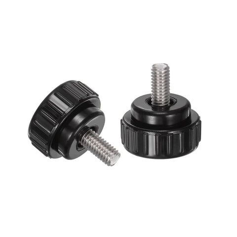 4pcs Knurled Clamping Knobs M6 x 12mm Metric 304 Stainless Steel Male Thread Thumb Screw 25mm Plastic Round Head Knobs Black