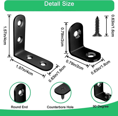 ✝️ 20PCS L Bracket Corner Bracket,Black Small Right Angle Bracket for Wood Furniture Cabinet Chair(10PCS 0.79 Inch+10PCS 1.57 Inch with 60PCS Screws) designed for smooth motion and stable alignment in automation and mechanical systems.