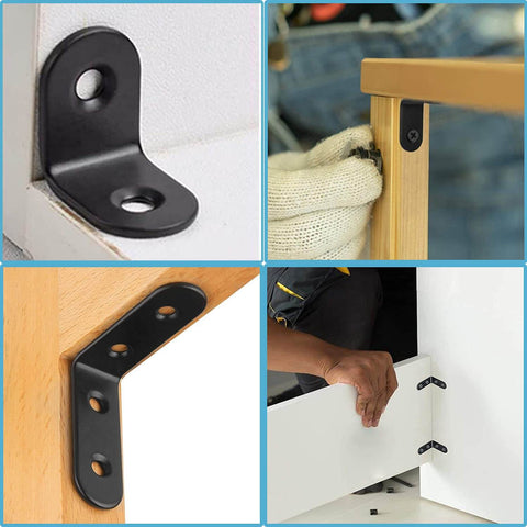 Installation of ✝️ 20PCS L Bracket Corner Bracket,Black Small Right Angle Bracket for Wood Furniture Cabinet Chair(10PCS 0.79 Inch+10PCS 1.57 Inch with 60PCS Screws)