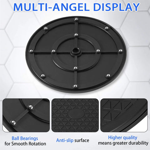 Multi-angle view of 8 Inch Lazy Susan Turntable Organizer, Premium Heavy Duty Black Rotating Swivel Stand with Steel Ball Bearings.