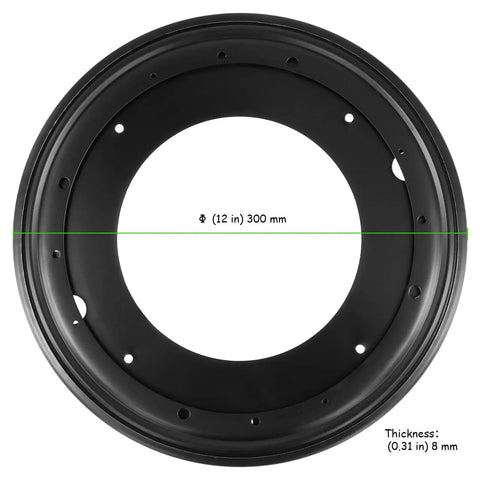 Four Pack 12 Inch Black Round Lazy Susan Hardware with Five Sixteenth Inch Thick Turntable Base, top view.