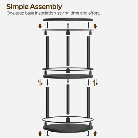 Assembly diagram for Three Tier Lazy Susan Organizer With 360 Degree Rotation Ball Bearing Turntable Spice Rack For Cabinet Kitchen Countertop