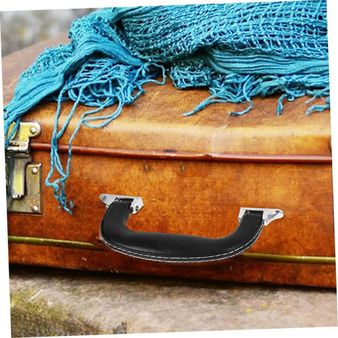 Leather Replacement Handles For Bags And Luggage 6.49 inch pull handles attached to vintage suitcase with teal scarf