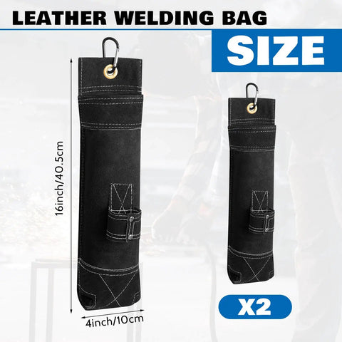 Welding Rod Holder Bundle For Arc Welding, 16 Inch Flame Resistant Leather Electrode Bag With Clip in black, size 16x4 inches, pack of 2