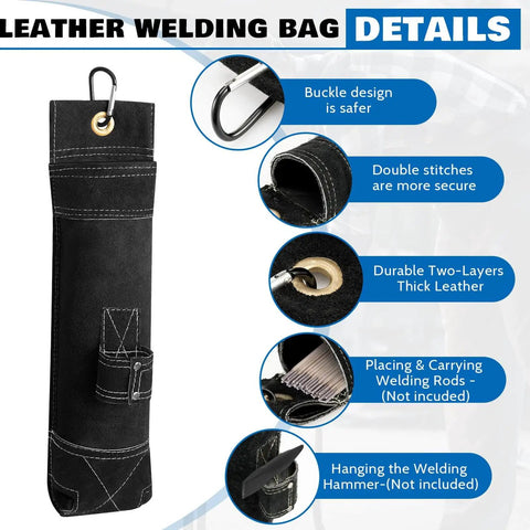 Welding Rod Holder Bundle For Arc Welding, 16 Inch Flame Resistant Leather Electrode Bag With Clip, Thickened Pouch