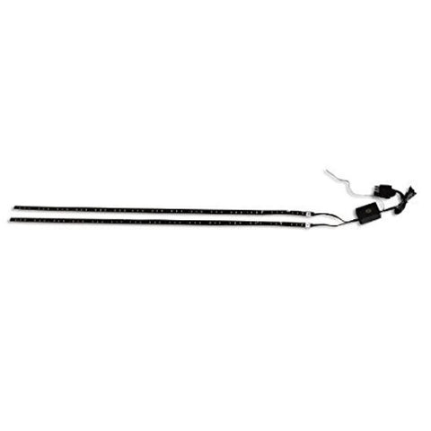 Black dual LED light strips with connectors and power cable visible on a white background.