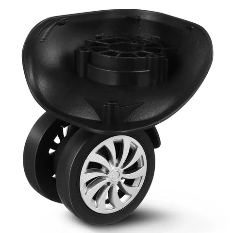 4 Pcs Black Luggage Wheels Replacement Plastic Universal Wheel Accessories For Suitcase Left And Right Swivel Caster With 4 Holes And 360 Degree Rotation Dimensions 4.01 By 3.58 By 3.58 Inches, close-up view