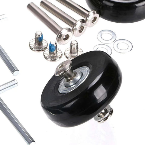 50mm x 18mm Set of 4 Luggage Suitcase Replacement Wheels, Rubber Swivel Caster Wheels Bearings Repair Kits (Black) with hardware