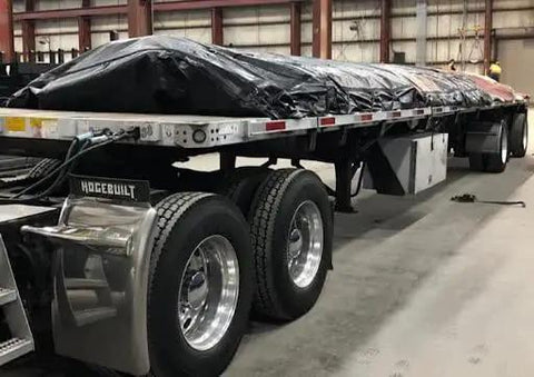 18 Ft By 27 Ft Black Lumber Tarp For Heavy Duty Flatbed Truck Cargo With 5 Ft Drop Flap, 18 Oz Vinyl Waterproof Tarpaulin