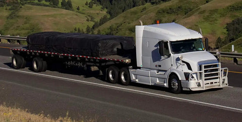 18 Ft By 27 Ft Black Lumber Tarp For Heavy Duty Flatbed Truck Cargo With 5 Ft Drop Flap, 18 Oz Vinyl Waterproof Tarpaulin in use
