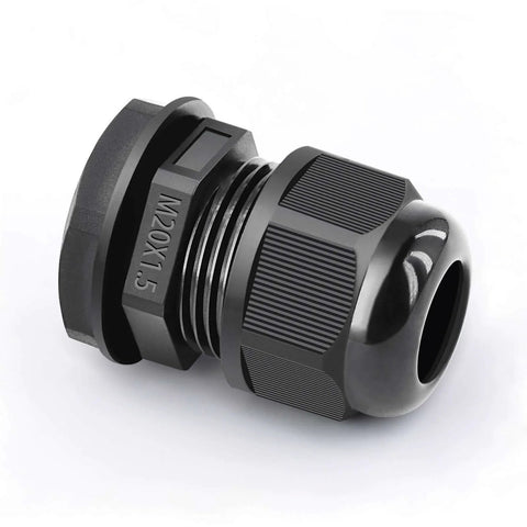 Close-up of black M20x1.5 cable gland from 10 Pack Waterproof Cable Glands And Joints For 6 To 12mm Cables M20x1.5 Black Compression Fittings