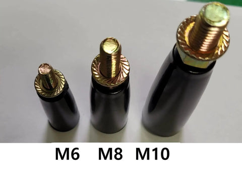 Large Revolving M10 Replacement Handle With P1.5 Thread shown with M6 and M8 handles for trailer jacks and hose reels