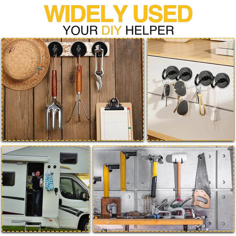 Black Magnetic Hooks, 170 LB Heavy Duty Strong Magnets with Hooks in use for hanging tools, keys, and accessories on various surfaces