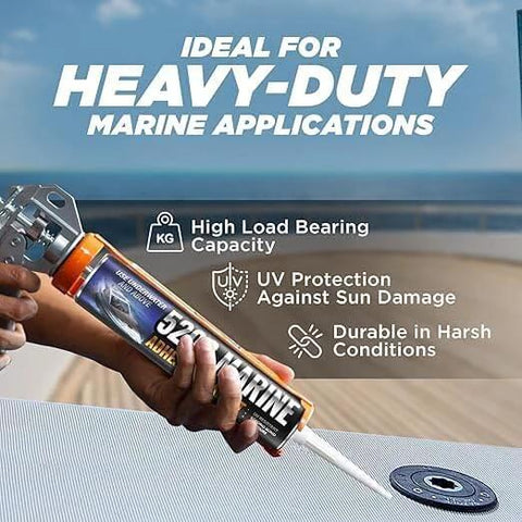 Person applying Black 5200 Marine Sealant Fast Cure For Boats And RVs Be Your Go To Heavy Duty Adhesive With Ultra Strong Bond UV Resistant