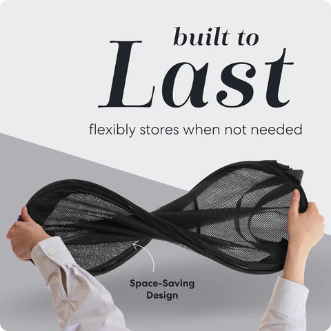 Hands folding Collapsible Mesh Pop Up Hamper With Wide Opening And Side Pocket Breathable Sturdy Foldable Space Saving Design For Clothes And Home Storage Black Ideal For Apartments Dorm Rooms Travel Laundry