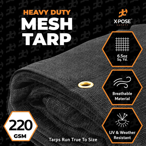 Heavy Duty Mesh Tarp 4 Ft By 10 Ft Black Protective Cover With Air Flow For Tie Downs 60 Percent Shade Canopies Fences Dump Trucks Weather And Tear Resistant, close-up view with grommet and features highlighted.