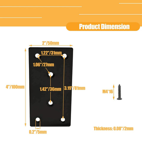 4pcs Metal Flat Straight Brace Bracket, 4'' x 2'' (L x W) Stainless Steel Mending Plate, Joining Bracket Wood Connectors dimensions