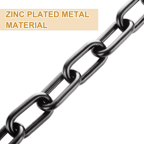 Zinc plated 1/4'' × 19.68Ft black chain link, 6mm heavy-duty metal chain for outdoor fence gate and bike security.