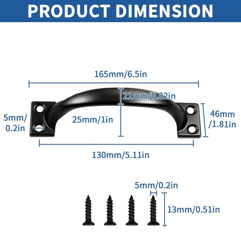 2PCS 6-1/2 Inch Pulls Black Door Pull Handle Metal Kitchen Cabinets Furniture Wardrobe Medicine Handle in Black Door Hardware dimensions