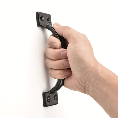 Hand holding 2PCS 6-1/2 Inch Pulls Black Door Pull Handle Metal Kitchen Cabinets Furniture Wardrobe Medicine Handle in Black Door Hardware
