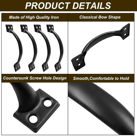 4 Pack 6 Inch Bow Style Metal Door Handles Door Pulls For Furniture Cabinets Kitchen Drawers Dressers Gates Vintage Barn Door Hardware Matte Black Durable Rustproof Iron Ideal For Heavy Doors And Frequent Use