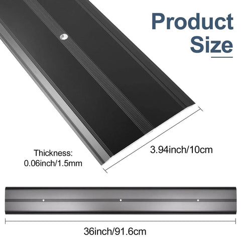 Aluminum Metal Door Threshold, Floor Transition Strip, 36'' L x 4'' W x 0.1'' H, Black flat-profile with product dimensions