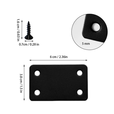 ✝️ 12 Pcs Black Metal Flat Straight Brace Bracket, 2.4 x 1.5 Inch Joining Fixing Brackets, Flat Fixing Corner Brace Plates with screws