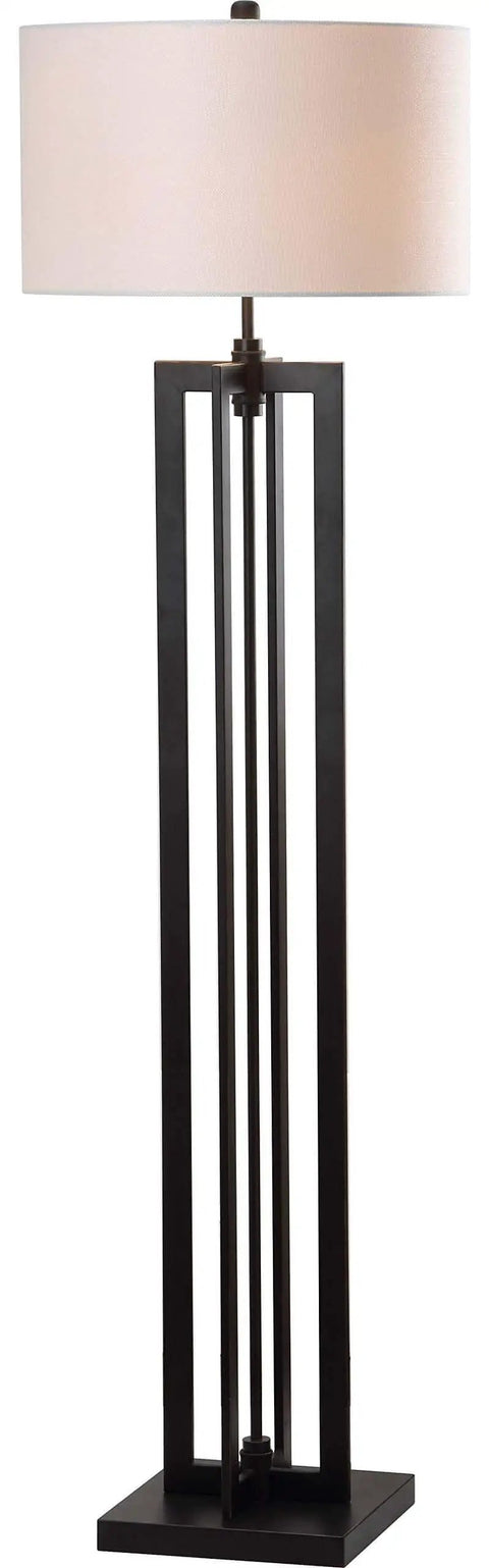Tanya Tower Floor Lamp By Safavieh, Modern Farmhouse Rustic Industrial Black 59-Inch Standing Lamp, metal frame, white shade