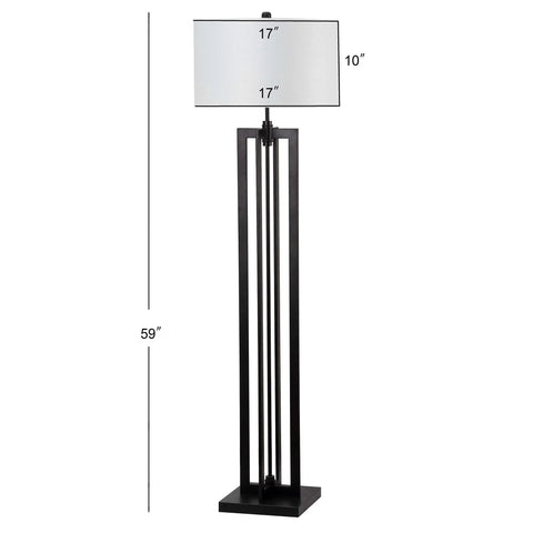 Tanya Tower Floor Lamp By Safavieh, Modern Farmhouse Rustic Industrial Black 59-Inch Standing Lamp with white drum shade